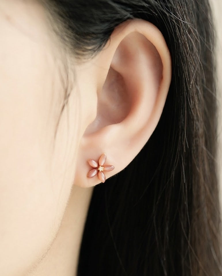 Pink Mother-of-Pearl Plum Blossom Stud Earrings