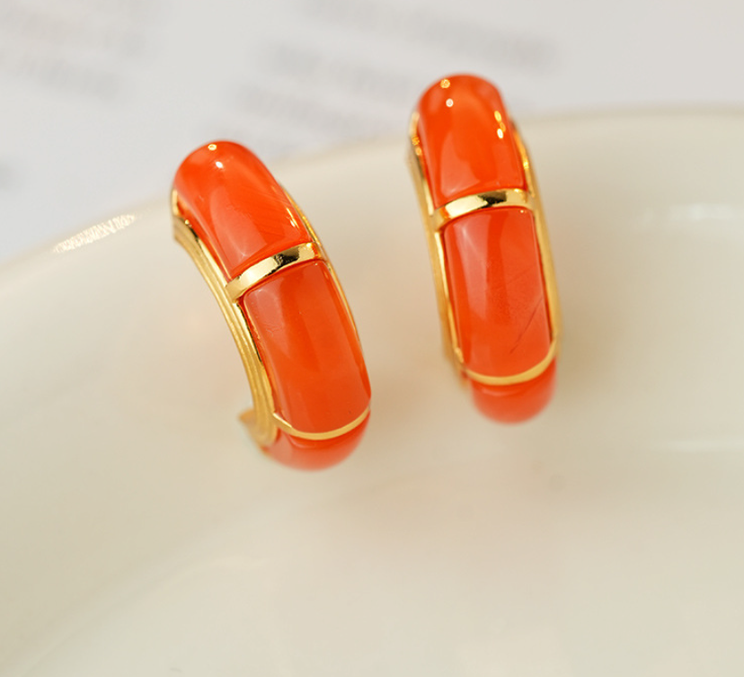 Red Agate hoop Earrings