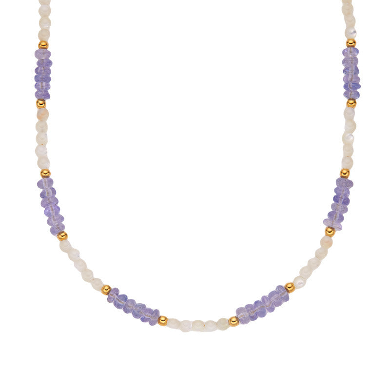 Tanzanite & Mother-of-Pearl Beaded Necklace - Birthstone for December