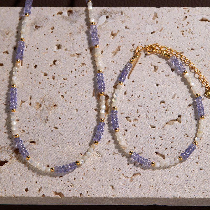 Tanzanite & Mother-of-Pearl Beaded Necklace - Birthstone for December