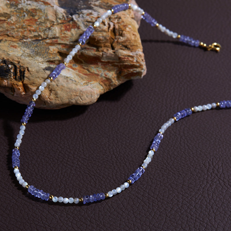 Tanzanite & Mother-of-Pearl Beaded Necklace - Birthstone for December