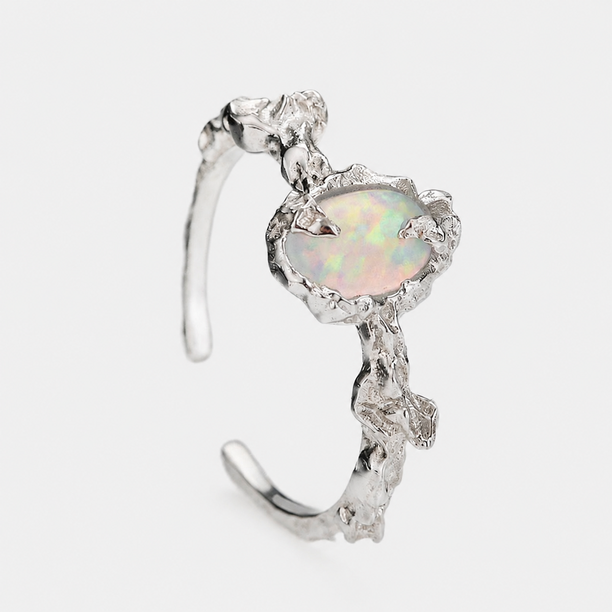 S925 Sterling Silver Irregular Opal Open Ring