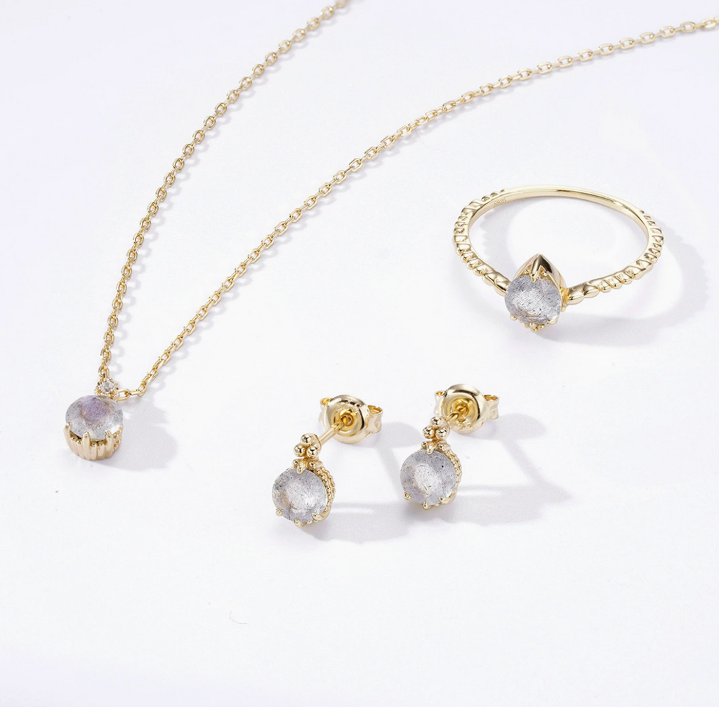 Mystic Moonlight Labradorite Stud Earrings | 14K Gold Plated S925 Silver