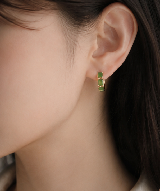 Natural Jade Huggie Earrings