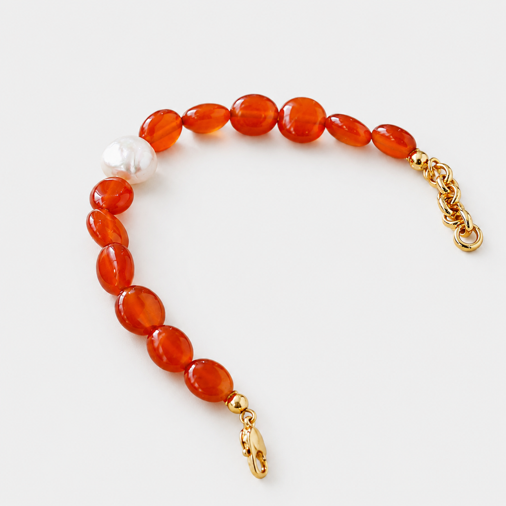 Sienna Carnelian & Freshwater Pearl Bracelet — 18K Gold Plated
