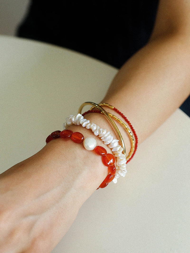 Sienna Carnelian & Freshwater Pearl Bracelet — 18K Gold Plated