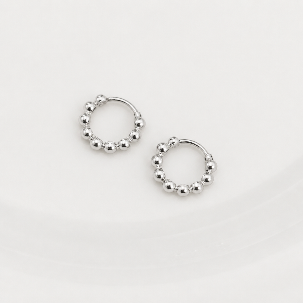 Sterling Silver Beaded Huggie Earrings