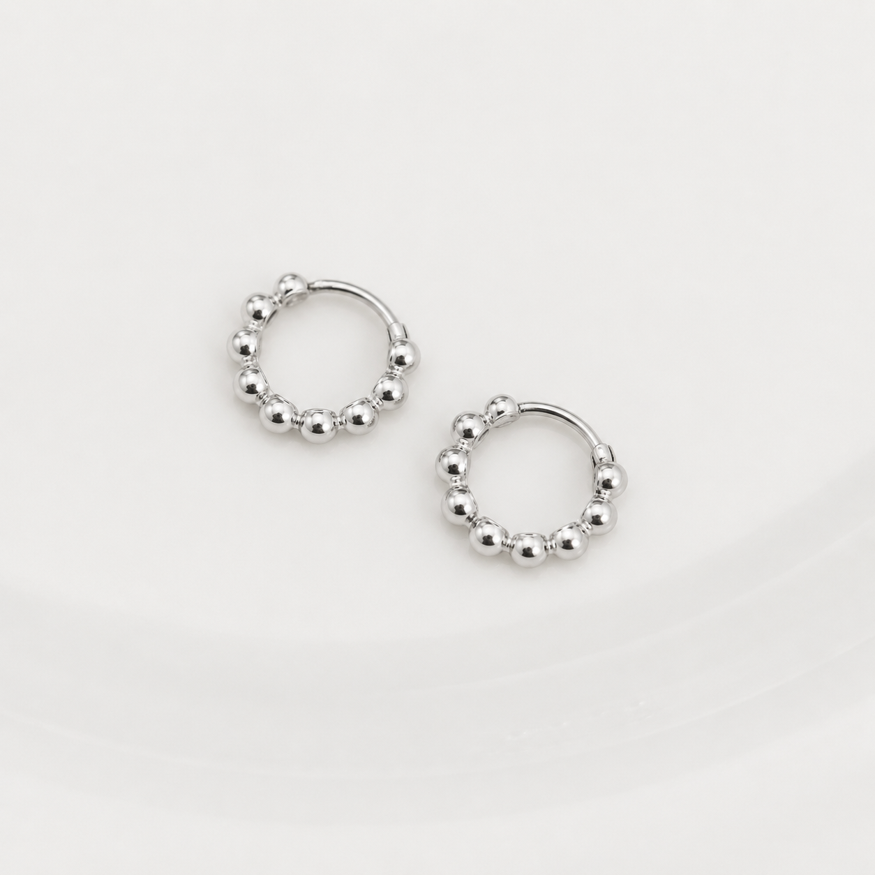 Sterling Silver Beaded Huggie Earrings
