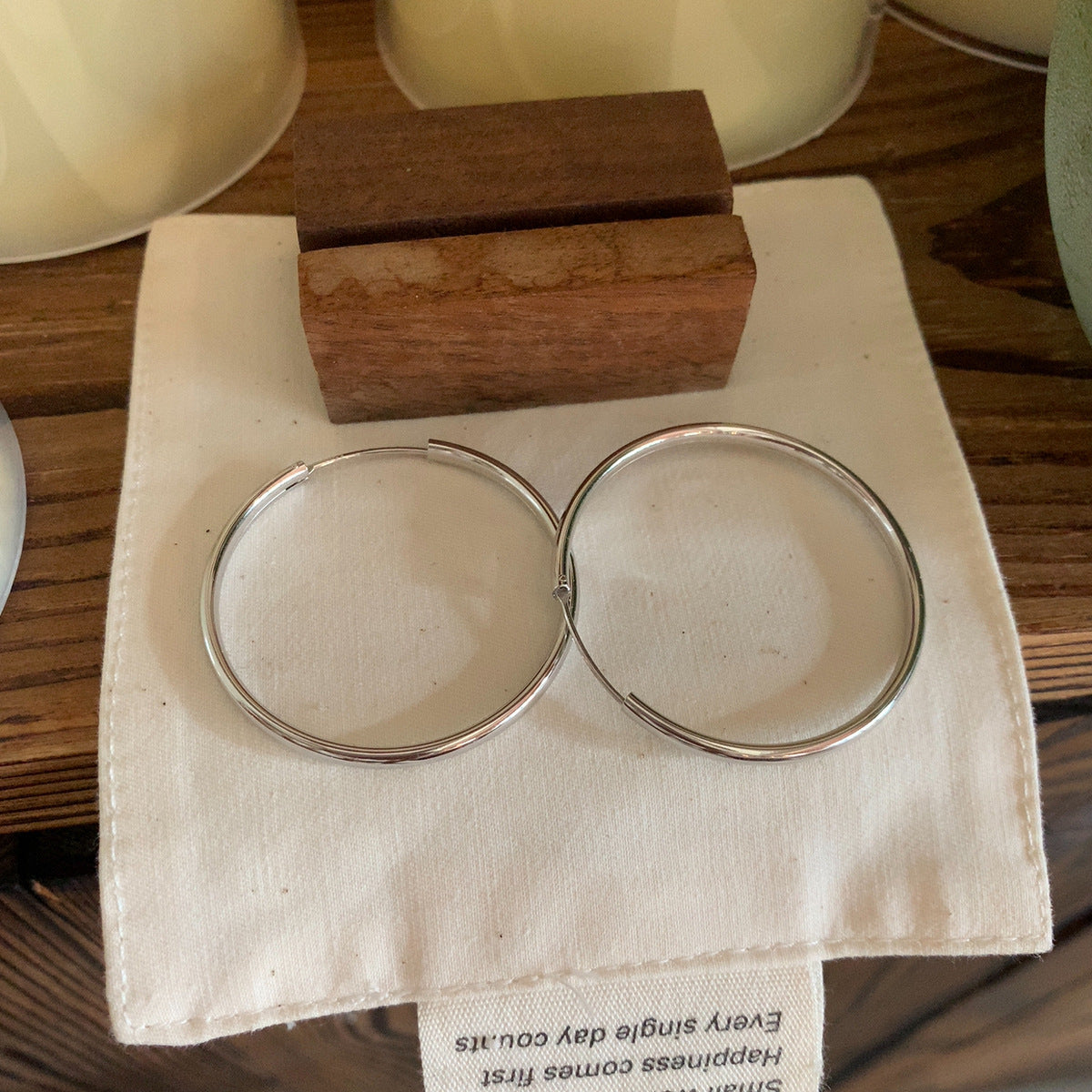 Sterling Silver Hoop Earrings｜4cm Polished Circle Design