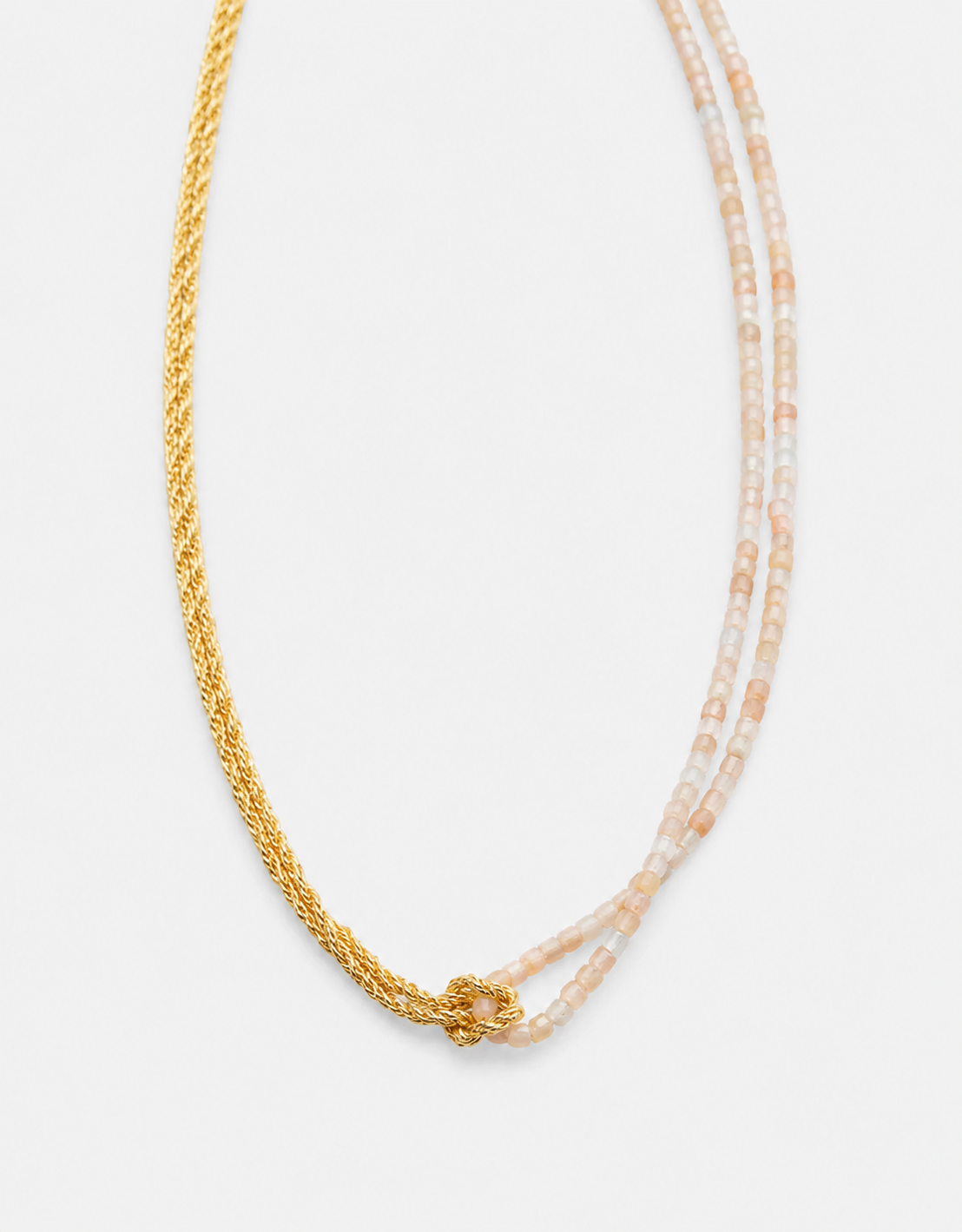 Natural Sunstone & Gold Double-Strand Knotted Choker Necklace