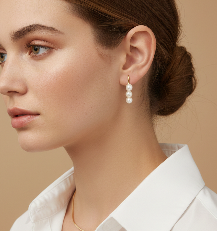 Triple Pearl “Pea Pod” Earrings | 925 Sterling Silver with 14K Gold Plating