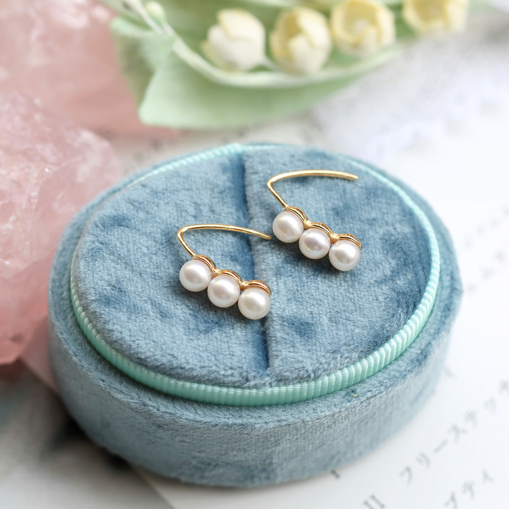 Triple Pearl “Pea Pod” Earrings | 925 Sterling Silver with 14K Gold Plating