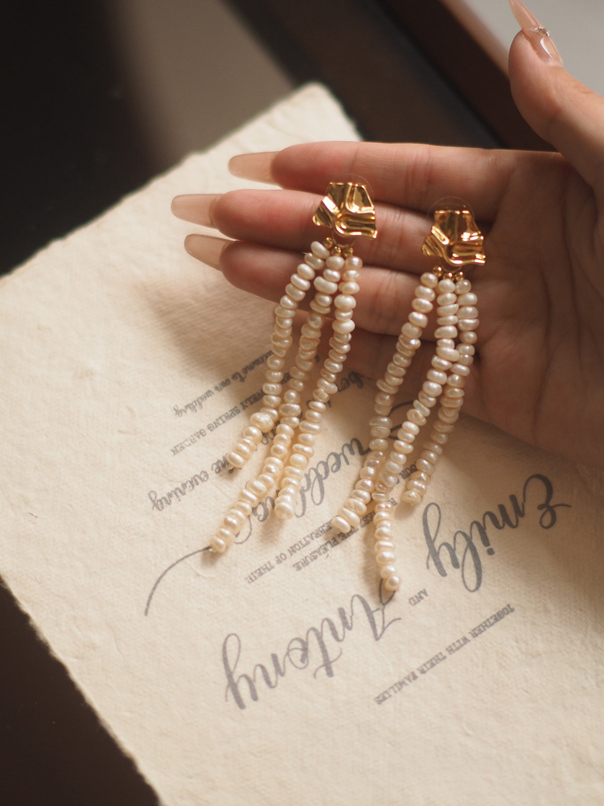Vintage Baroque Pearl Tassel Earrings | Natural Freshwater Pearls & Gold-Plated Brass