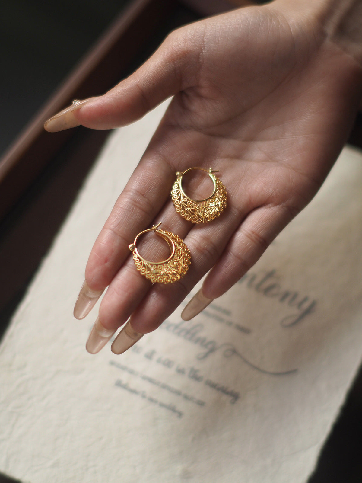 Vintage Lace-Inspired Baroque Hook Earrings - 18K Gold Plated Brass