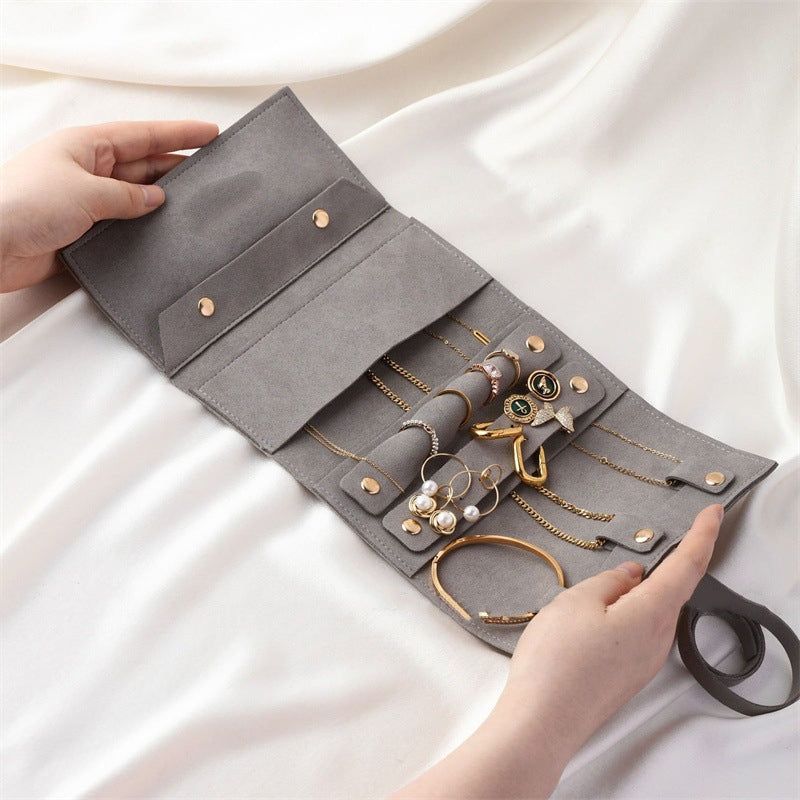 Vintage Microfibre Travel Jewellery Roll Organiser | Compact Jewellery Case
