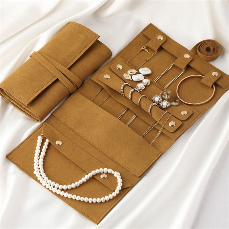 Vintage Microfibre Travel Jewellery Roll Organiser | Compact Jewellery Case