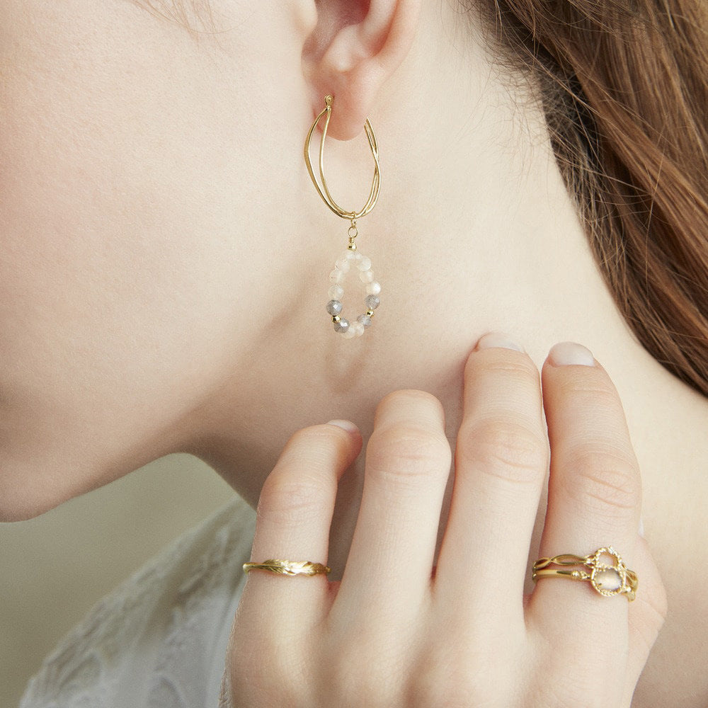 Vintage Clover Lace Stud Earrings with Natural Labradorite Circle – 925 Sterling Silver | A/B Style Options