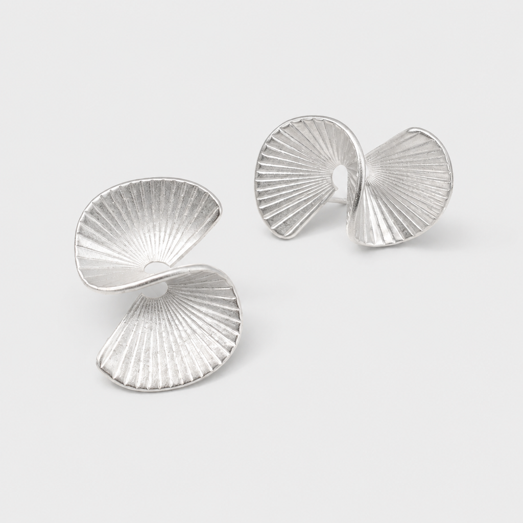 Architectural Fold Stud Earrings – 925 Sterling Silver