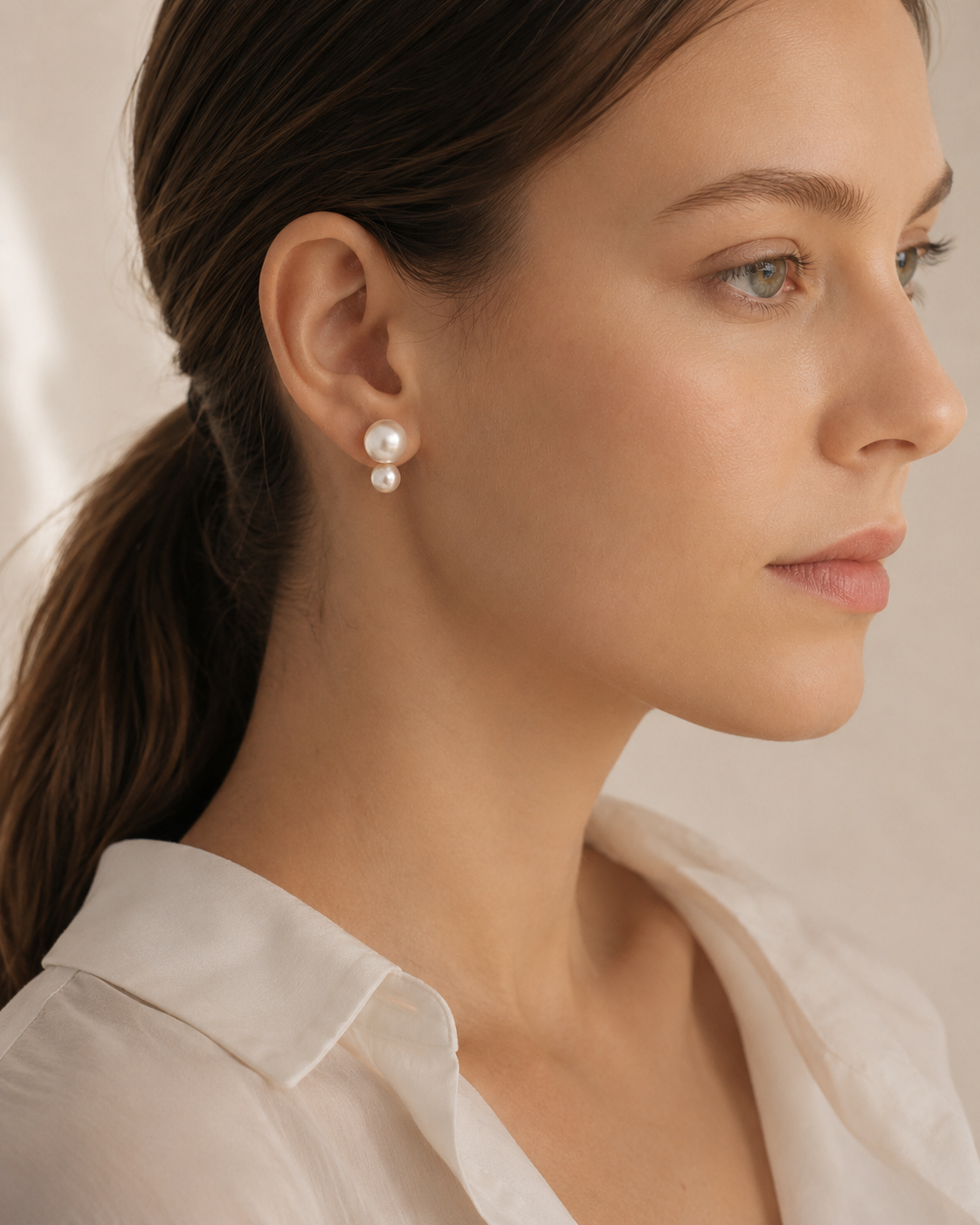 Double Pearl Stud Earrings | 925 Silver, 14K Rose Gold-Plated, Nickel-Free