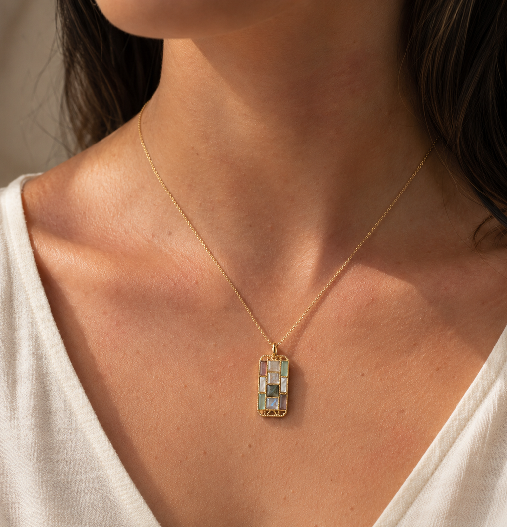 Amethyst, Labradorite & Moonstone Mosaic Pendant