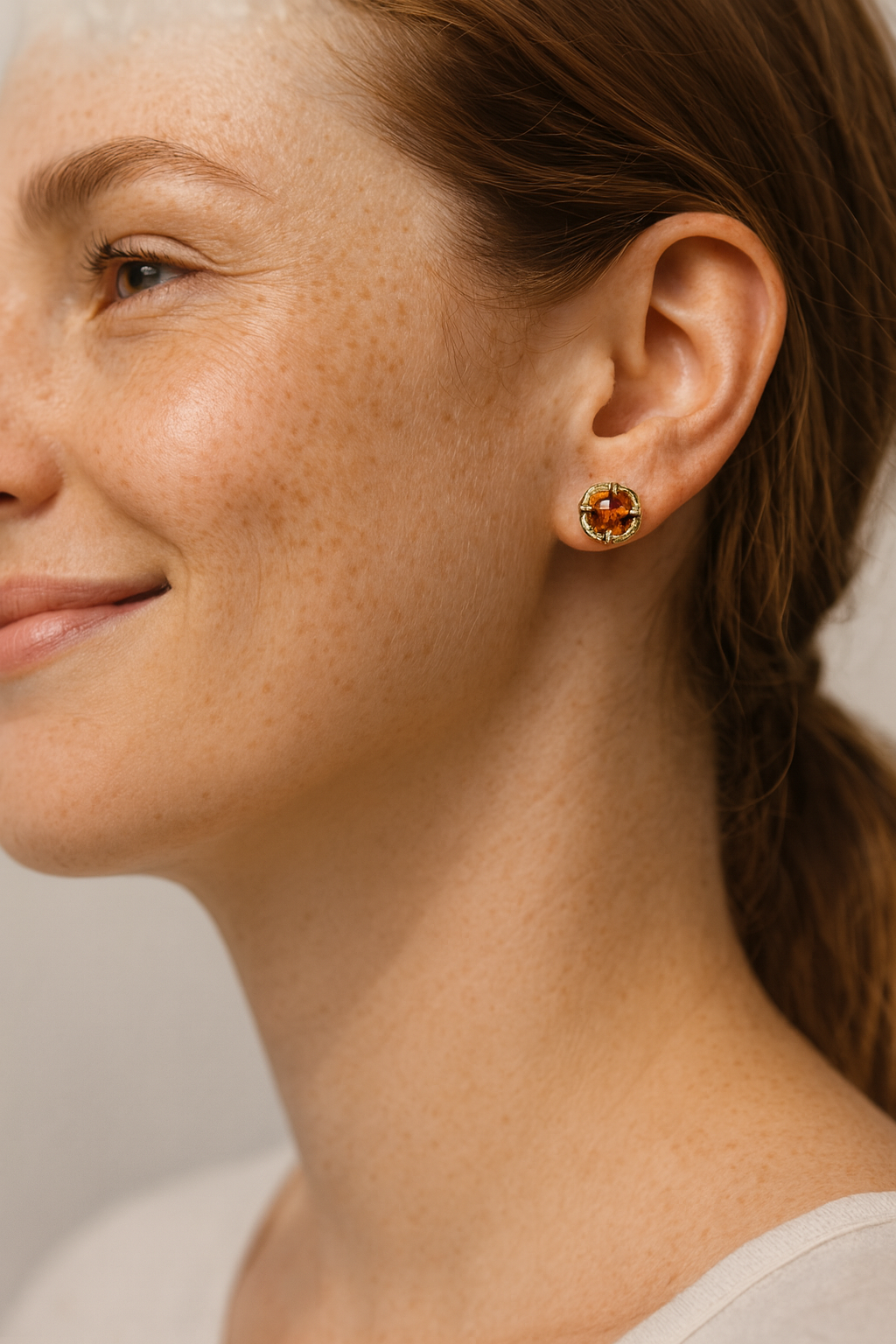 Natural Garnet Stud Earrings — Gold-Plated 925 Silver