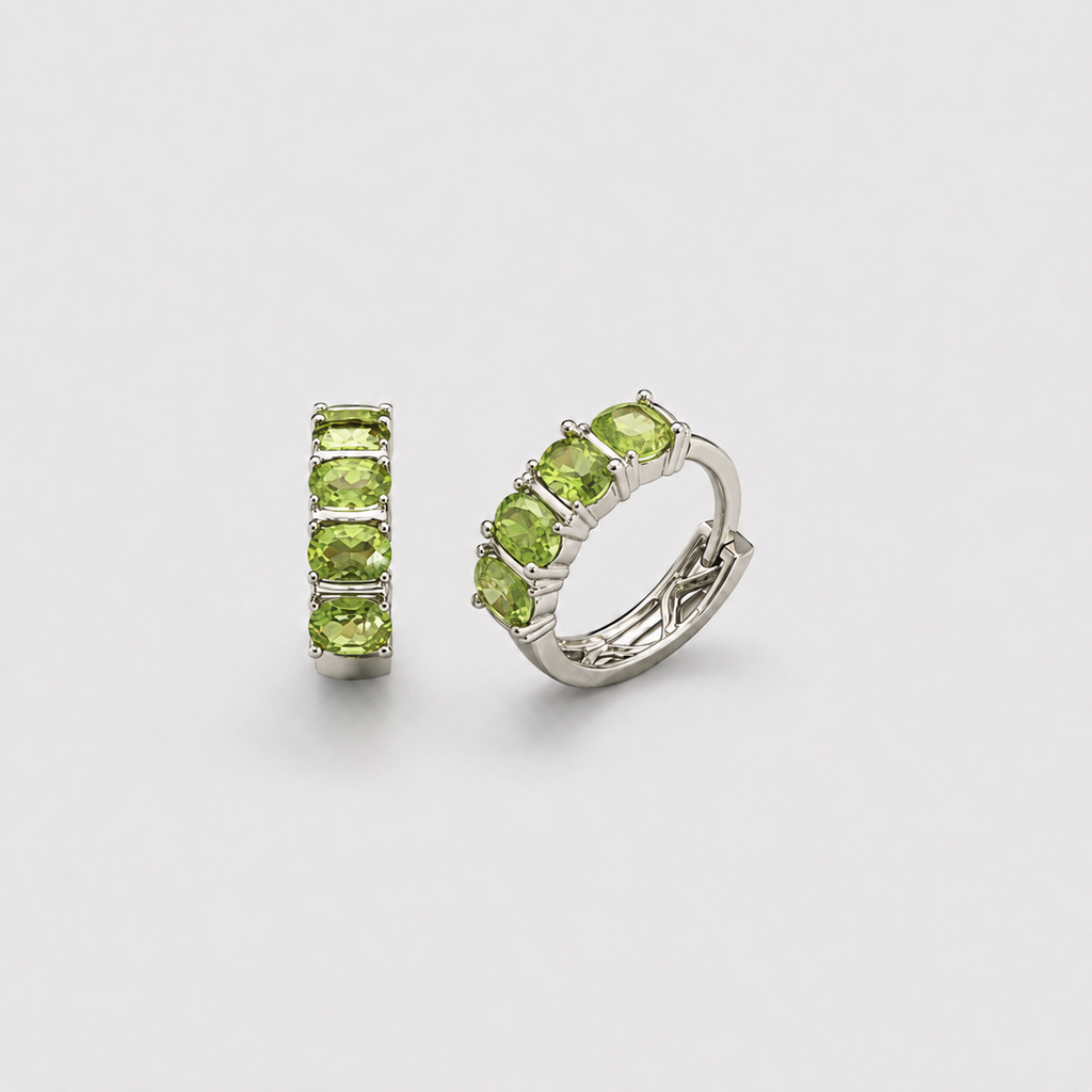 Peridot Huggie Earrings – August Birthstone Sterling Silver Hoops