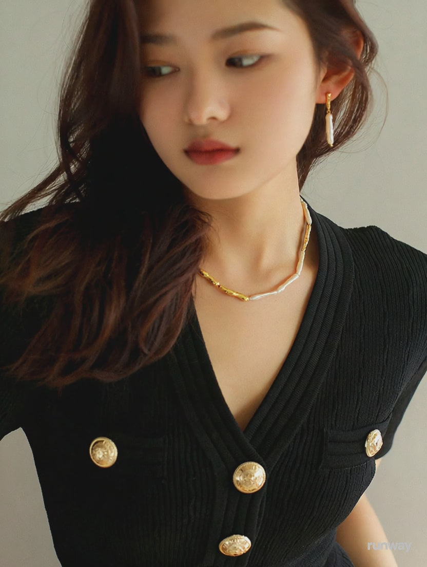 Gold-Plated Baroque Stick Pearl Earrings