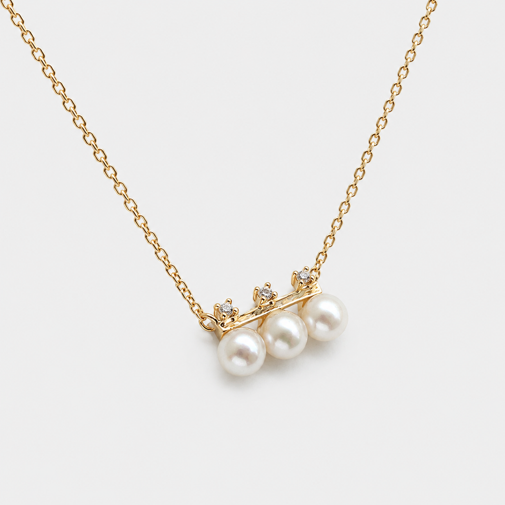 Triple Freshwater Pearl Bar Necklace in Gold-Plated Sterling Silver