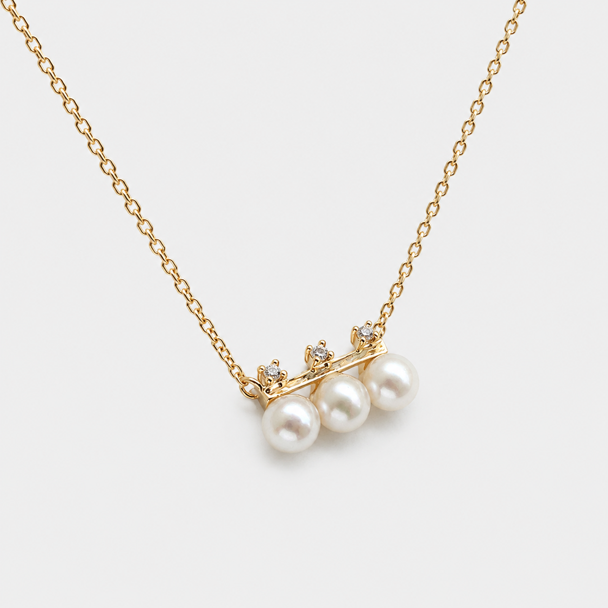 Triple Freshwater Pearl Bar Necklace in Gold-Plated Sterling Silver