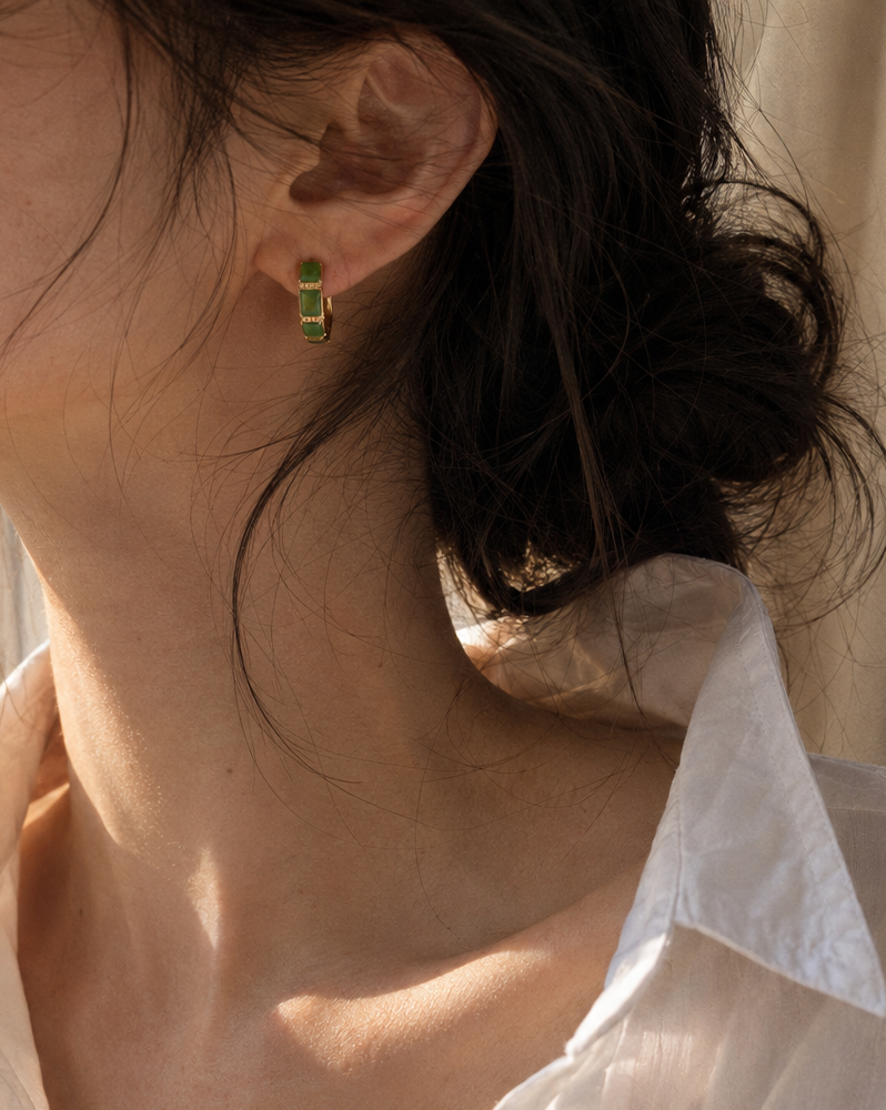 Natural Jade Huggie Earrings