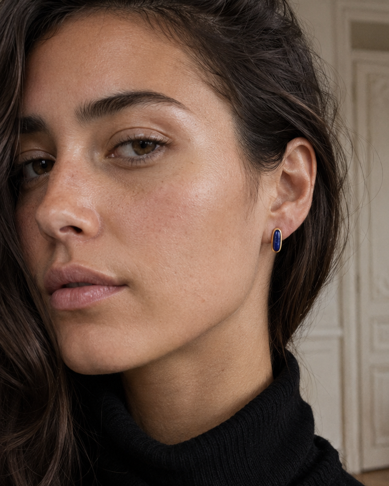 Lapis Lazuli Slim Stud Earrings