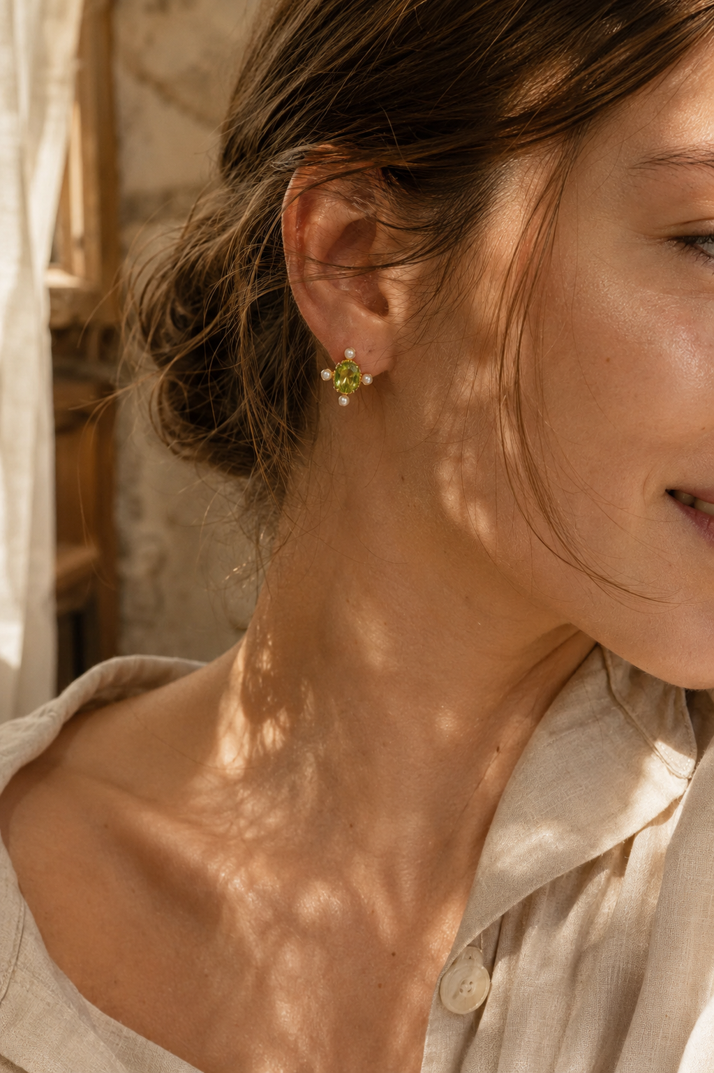 Natural Freshwater Pearl & Peridot Vintage Stud Earrings